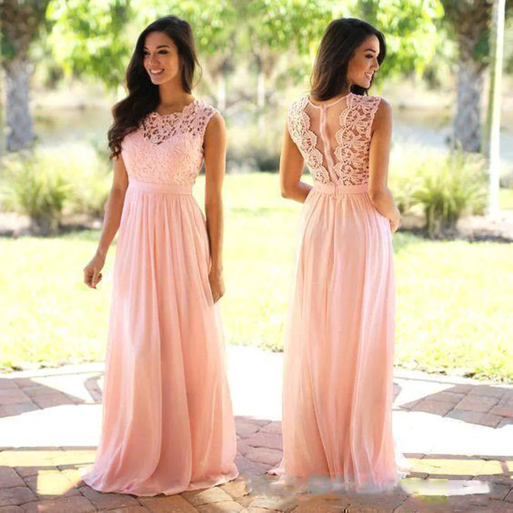 Lace Chiffon Evening Dresses Women 2023 Long  A-line O Neck Sleeveless Elegant Formal Prom Party Gowns Robe De Soiree De Mariage