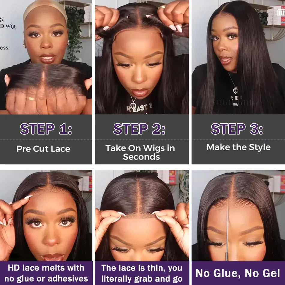 Glueless Straight Lace Wig 13x4 Lace Front Wigs Pre-Cut Lace Human Hair Wigs Ready To Wear 6x4 5x5 Hd Lace Closure Wig