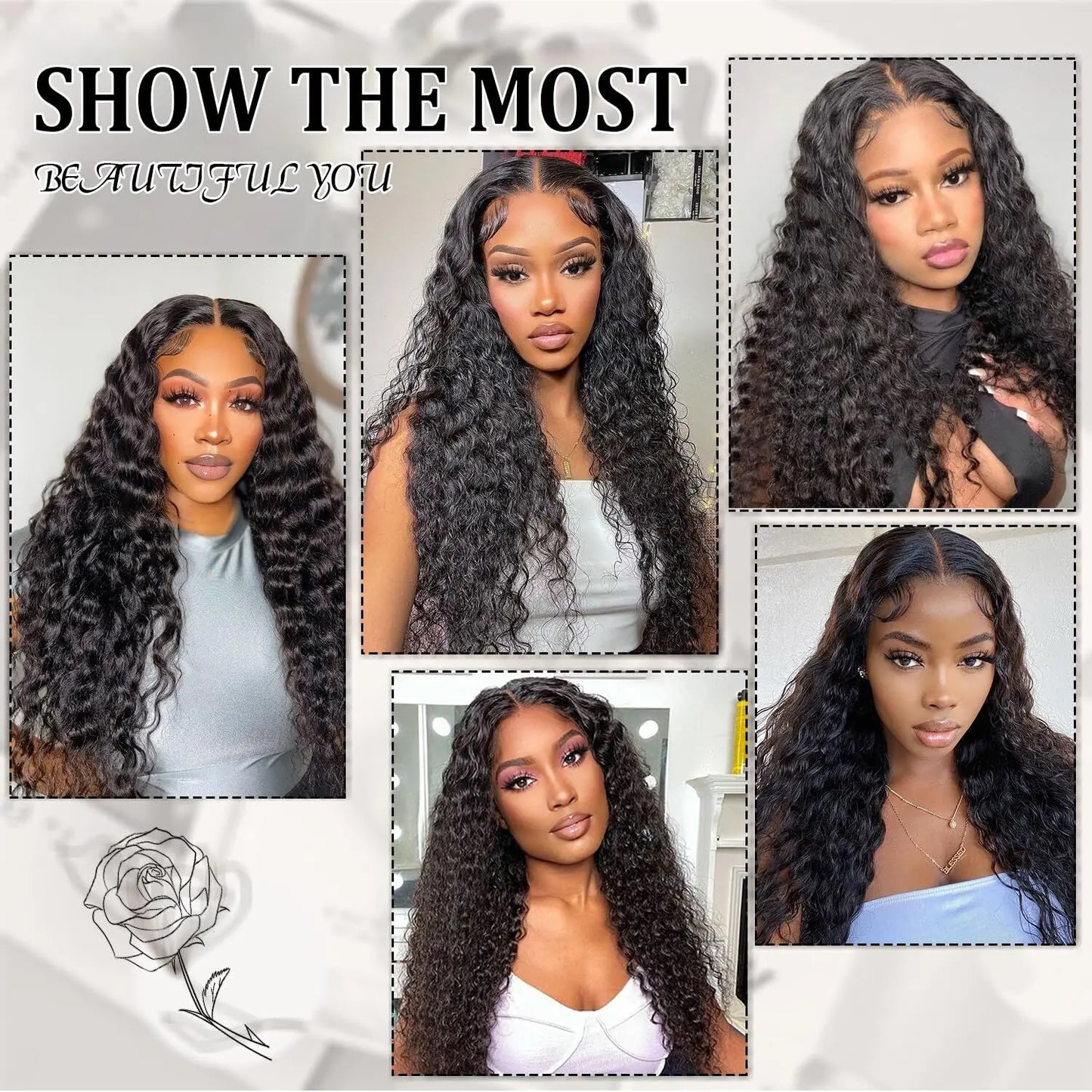 Water Wave Glueless Wig Ready to Wear Pre-Cut 5x5 HD Lace Wig Pre-Plucked Glueless Curly Lace Frontal Human Hair Wigs For Women