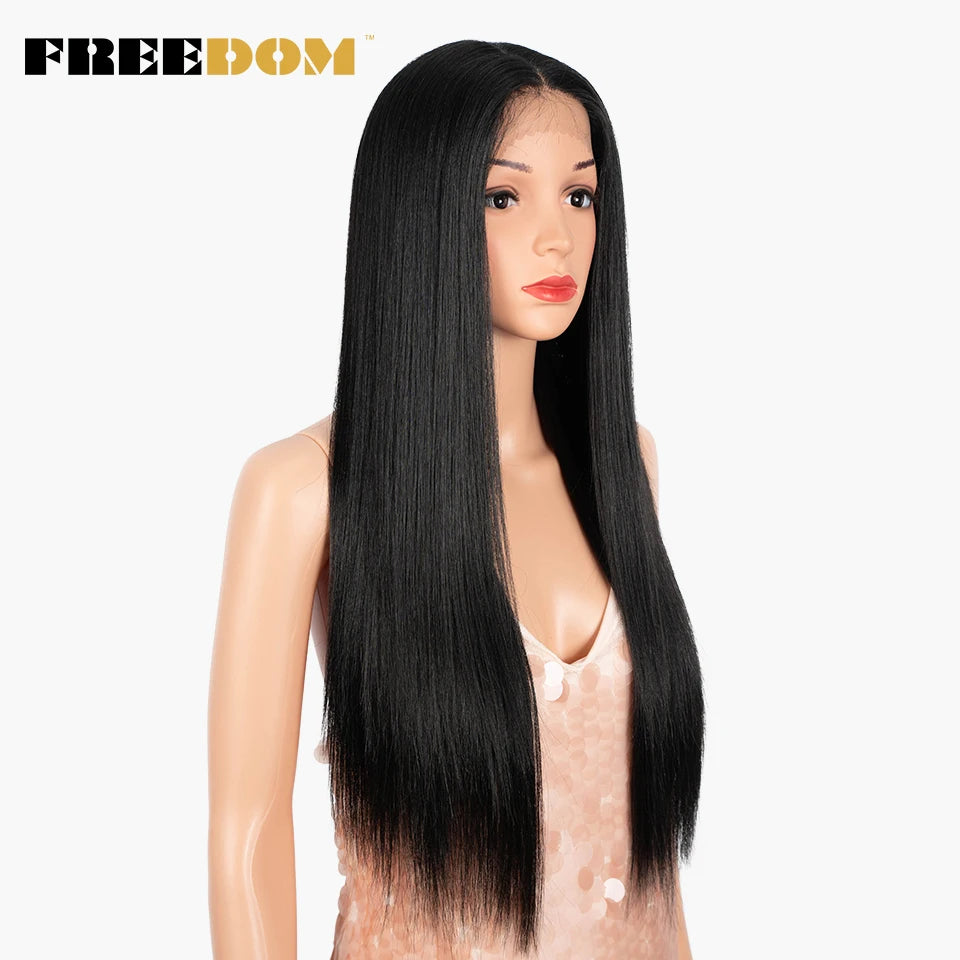 FREEDOM Synthetic Lace Front Wig 28 Inch Long Straight Hair Wigs Soft Red Blonde Lace Front Wigs For Black Women Cosplay Wigs