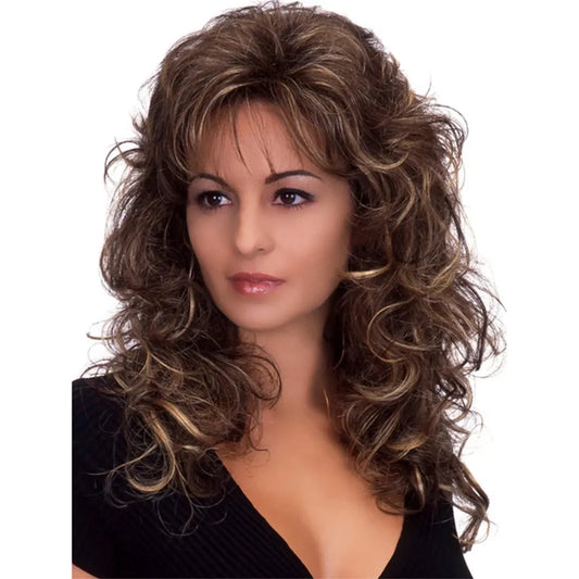 Classic Curly Wig Hair Synthetic Natural For Women Cosplay Mixing Colour Brown Wigs Daily Use Heat Resistant Daily Wigs