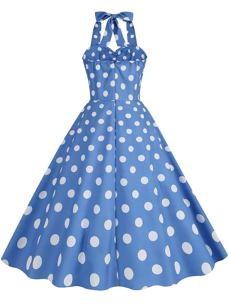 Casual Polka Dot Halter Summer Dresses Women 2023 Vintage Elegant Rockabilly Party Vestidos