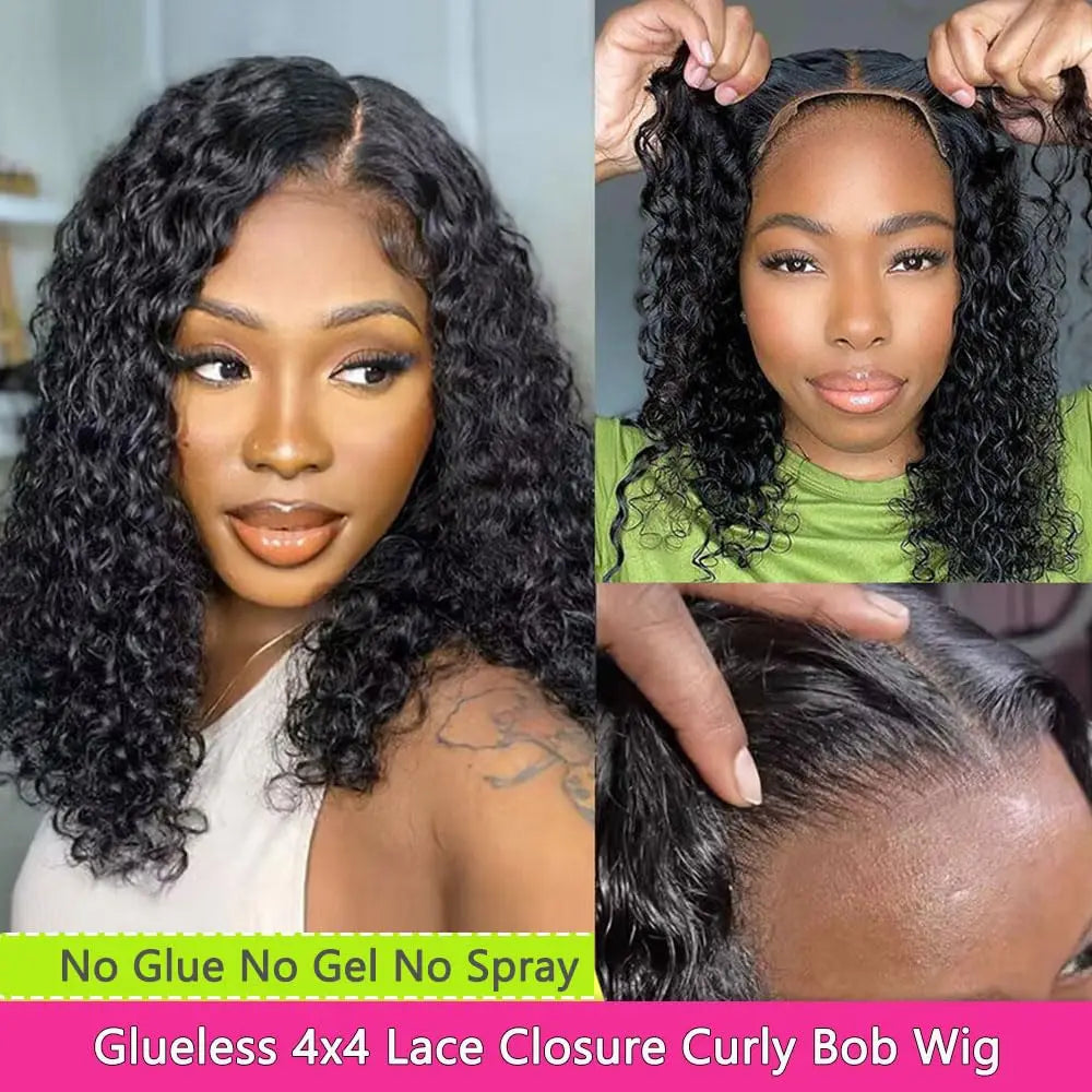 Wear and Go Glueless Curly Hair Wigs Pre Plucked Deep Wave Pre Cut 4x4 HD Lace Closure Wigs for Women 180% Density