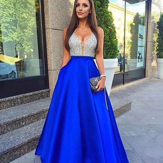 Elegant Women Squins Floor Length Evening Dresses Sexy Deep V Neck Prom Dresses Luxury Patchwork Plus Size Party Robe De Soiree