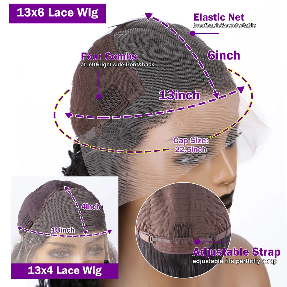 250 Density 13x6 HD Transparent Body Wave Lace Frontal Human Hair Wig 30 40 Inch 13x4 Water Wave Lace Front Wigs For Women