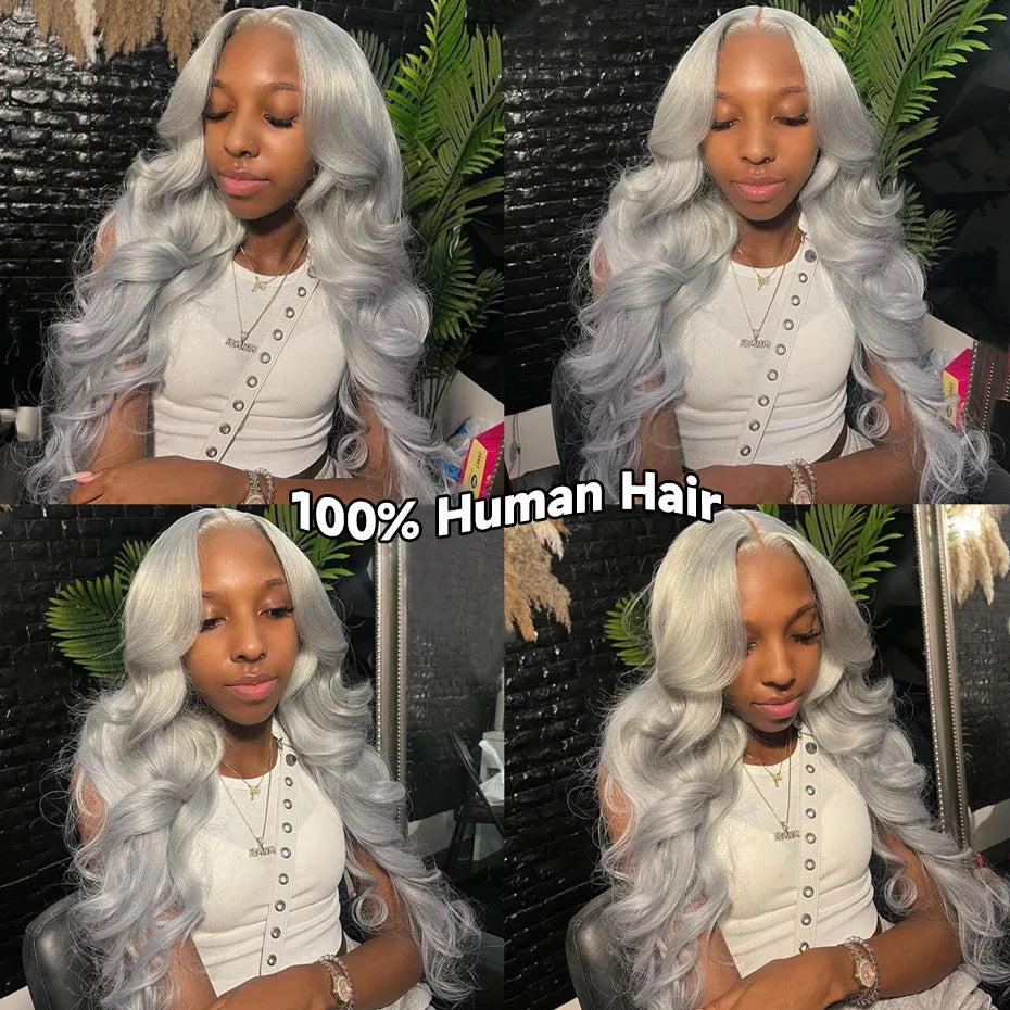 13x6 Silver Grey Colored Lace Front Wigs For Women 613 Honey Blonde Body Wave Remy HD Transparent Lace Human Hair Wig Preplucked