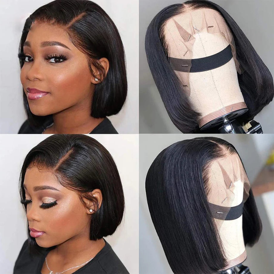 Short Bone Straight Bob Wigs 13x4 Lace Front Bob Wig Pre Plucked Human Hair Wigs For Women 4x4 Lace Closure Bob Wigs 180 Density