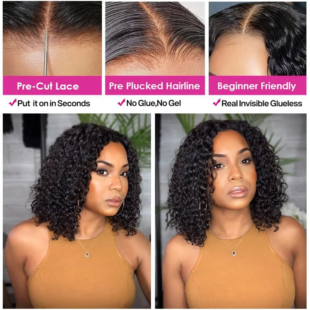 Wear and Go Glueless Curly Hair Wigs Pre Plucked Deep Wave Pre Cut 4x4 HD Lace Closure Wigs for Women 180% Density