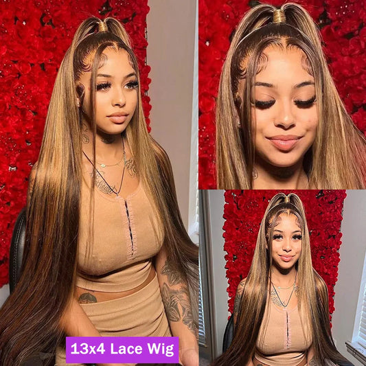 Highlight Wig 13x6 Hd Lace Frontal Wig Natural Hairline PrePlucked 30 Inch 13x4 Honey Blonde Straight Lace Front Wigs Human Hair