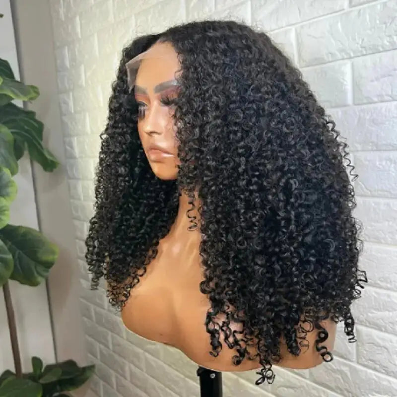 Natural Black Long 24Inch 180Density Soft Glueless Kinky Curly Lace Front Wig For Women With Baby Hair  Preplucked Daily Fashion