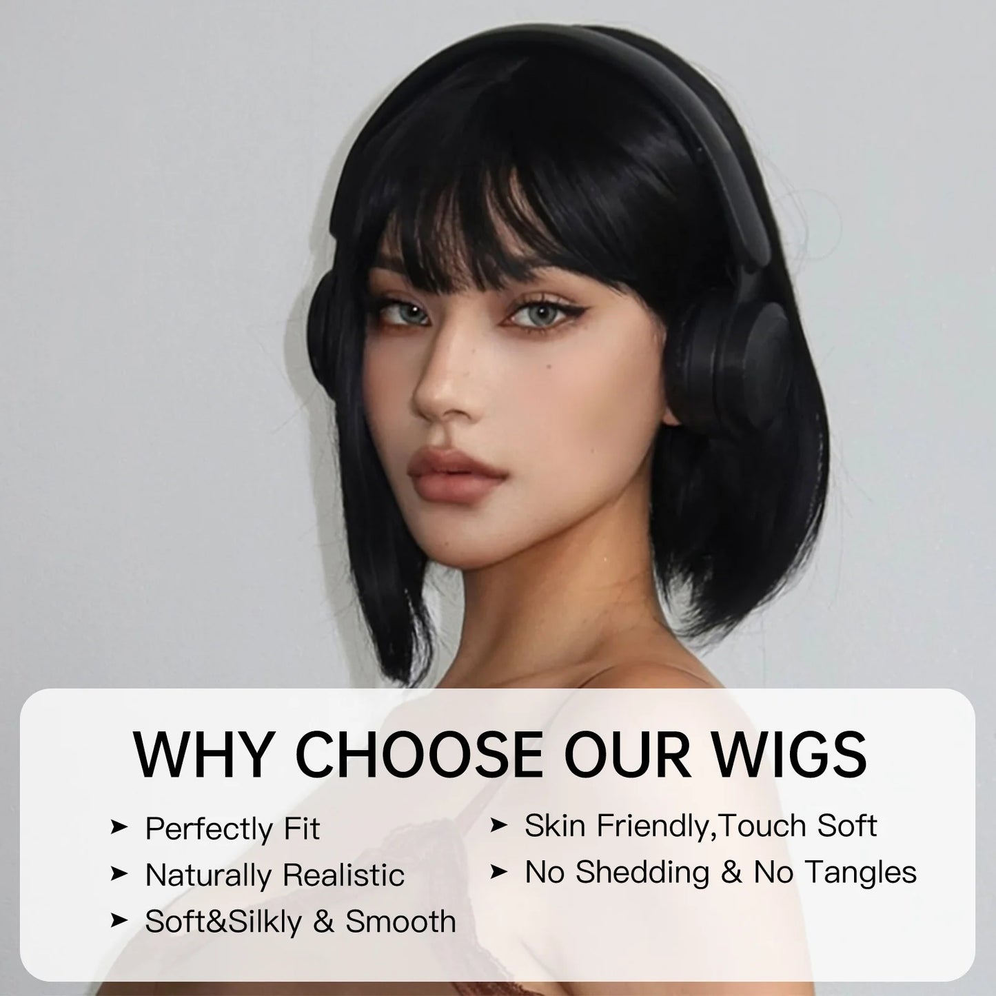 EASIHAIR Short Straight Bob Wigs for Women Black Synthetic Natural Hair Wig with Bangs Heat Resistant Cosplay Daily Use Hair