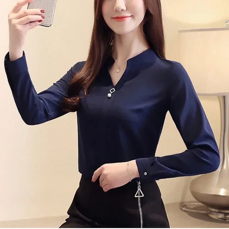 Tops and Blouses Long Sleeve Shirts Beading Chiffon