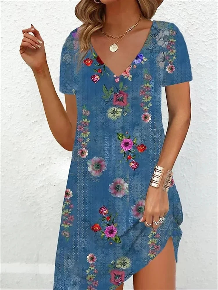 Dress Casual Loose V-Neck Ladies Summer