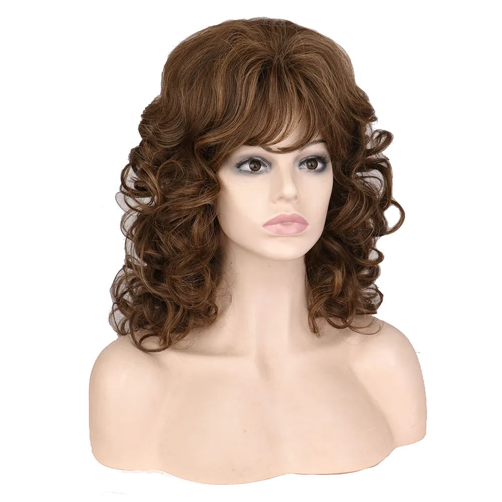 Classic Curly Wig Hair Synthetic Natural For Women Cosplay Mixing Colour Brown Wigs Daily Use Heat Resistant Daily Wigs