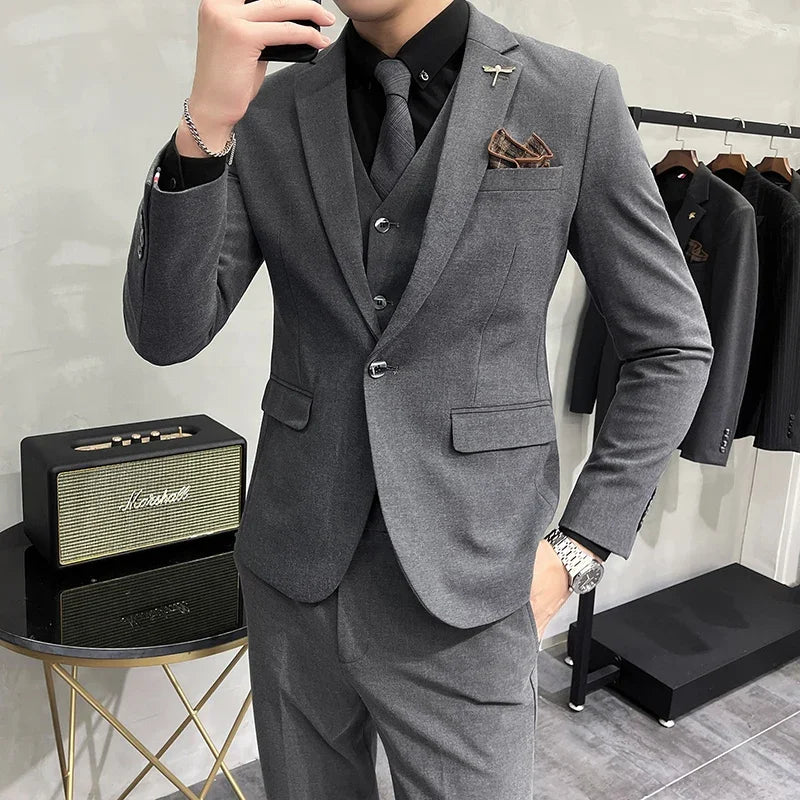 Mens Casual Business Suit 3Pieces Set Groom Wedding Dress