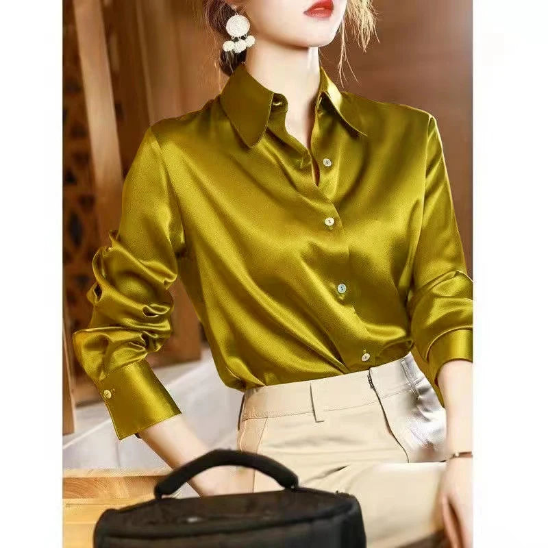 Casual Elegant Satin Long Sleeved Shirt